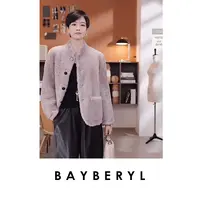 BAYBERYL老贝粉色拉贡圆领无袖单排扣秋一体皮马甲MJ5F1621-6/18