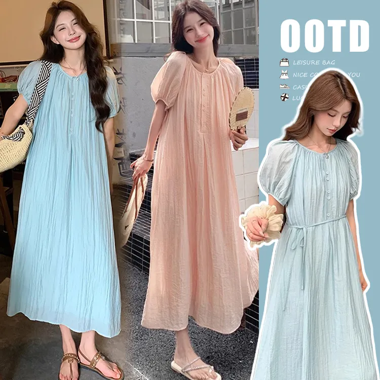 夏装新款慵懒风高级感时尚气质孕妇宽松连衣裙中长裙