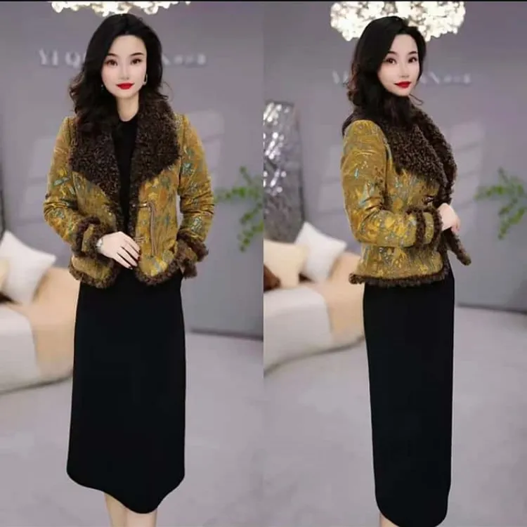  B697【外套+连衣裙】2025冬季新款时尚加厚高级贵夫人气质套装裙