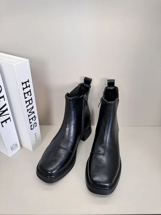 私人定制马丁靴真皮秋冬女士短筒靴英伦风百搭单靴方头侧拉链6089