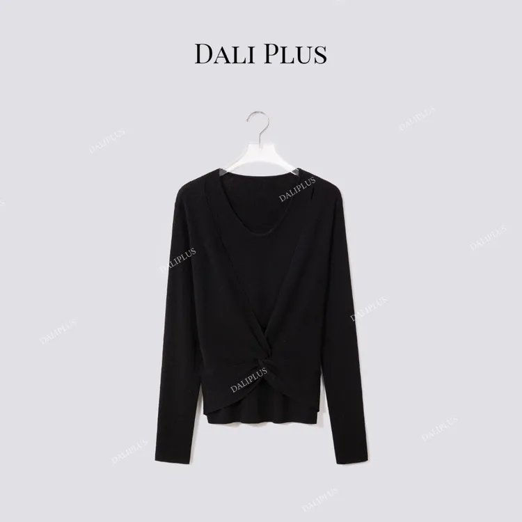 DALI PLUS“超细软山羊绒”假两件V领扭结针织衫-D5MM2637