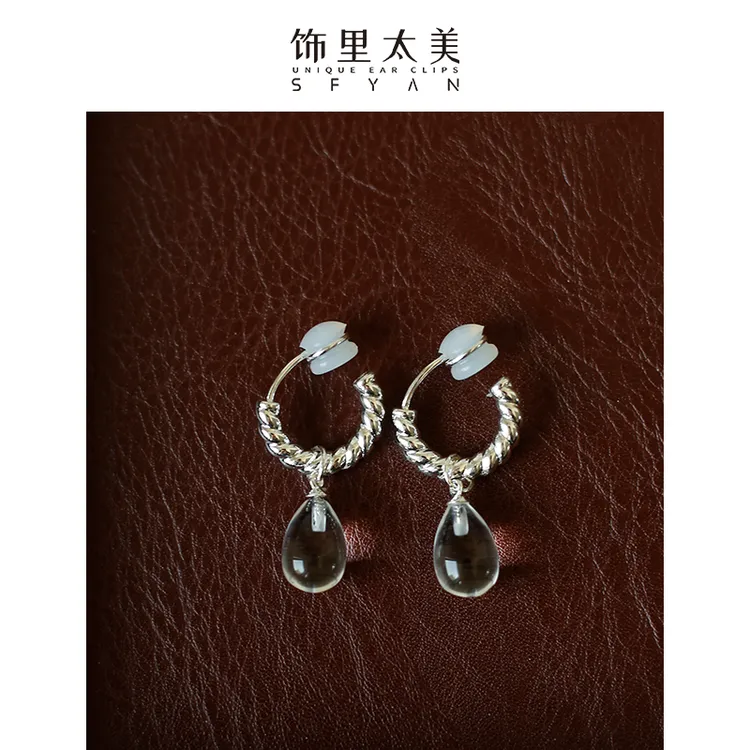 铜合金耳饰 小众清冷高级感水滴形耳夹无耳洞女高级气质百搭耳饰