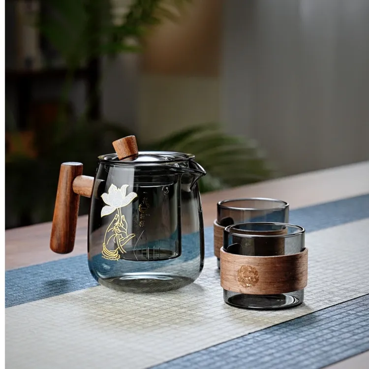 全度耐热木把单壶日式功夫茶具花茶壶家用简约大容量加厚防烫带盖