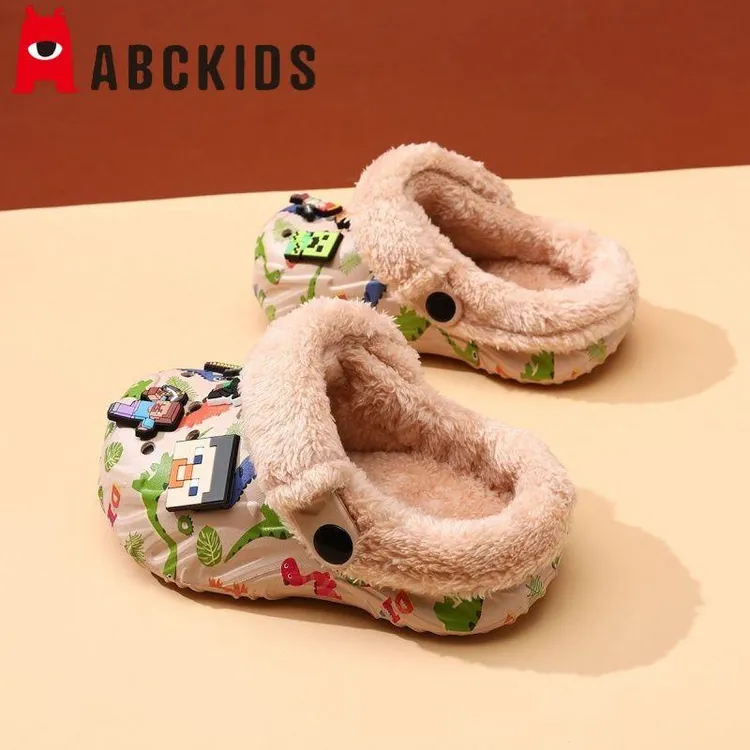 Abckids我的世界儿童棉拖鞋男童洞洞鞋冬季eva软底保暖一脚蹬拖鞋