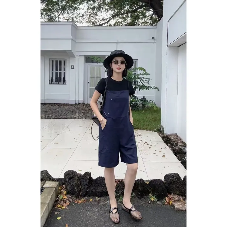 NANAKIKI【精致雾蓝】气质小个子显瘦减龄夏季设计感背带裤KK-1888