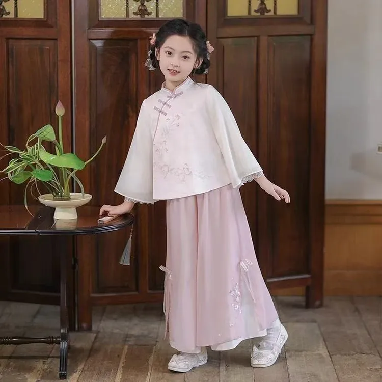 汉服2025女童春秋新款中式唐装儿童古风民国超仙国风古装套装