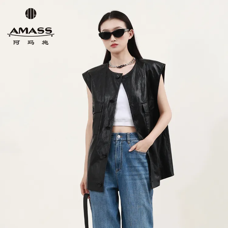 阿玛施AMASS女装夏装复古时尚宽松纯色百搭时髦无袖马甲540032