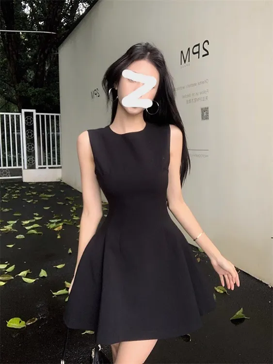 夏季仙女法式连衣裙【无袖版】赫本风显瘦收腰女装A字连衣裙