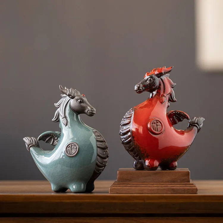 达人专属创意哥窑龙马茶宠摆件禅意家居招财茶玩茶室桌面装饰配件精致礼品