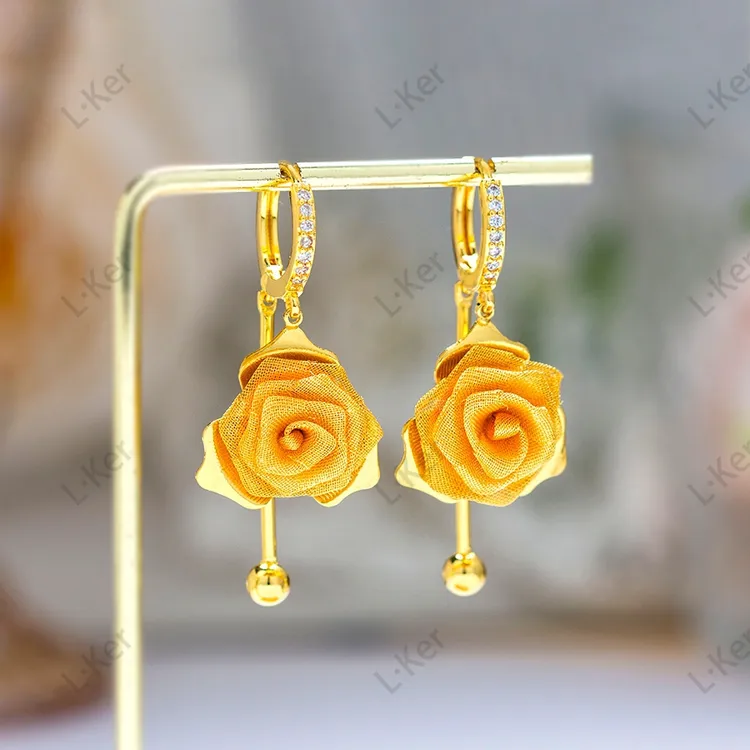 铜合金耳饰 金色玫瑰法式复古玫瑰花耳坠时尚感气质百搭耳环1683