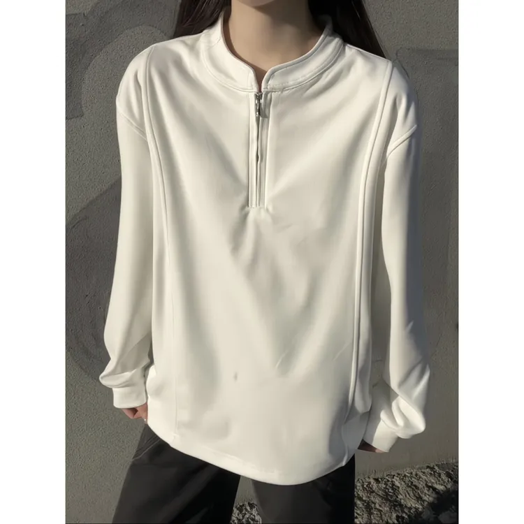 300g重磅半拉链德绒打底衫男款美式cleanfit长袖T恤保暖内搭上衣