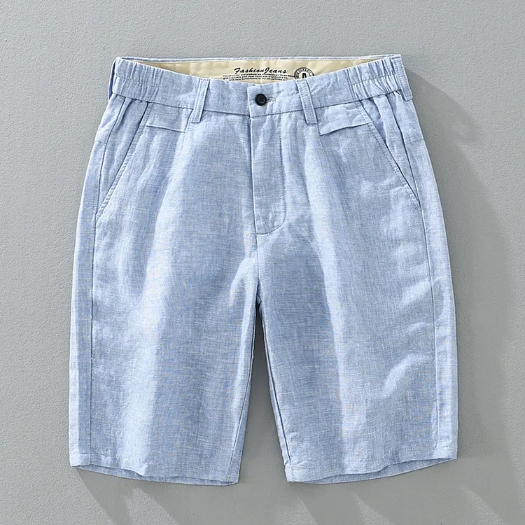 因纳巴敦透气纯亚麻短裤男薄款宽松休闲沙滩裤舒适棉麻料五分裤子