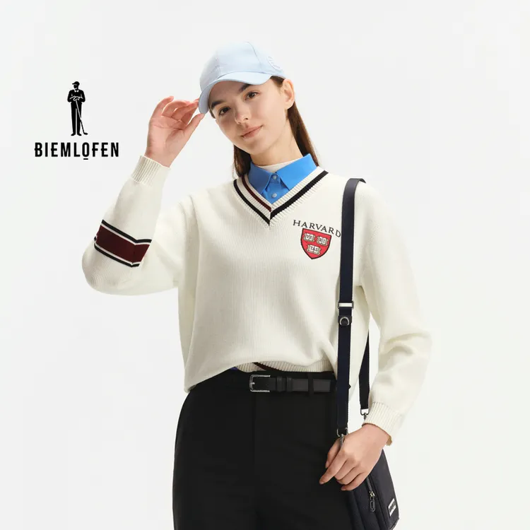 【哈佛联名】比音勒芬高尔夫2025秋新女士时尚休闲百搭长袖针织衫