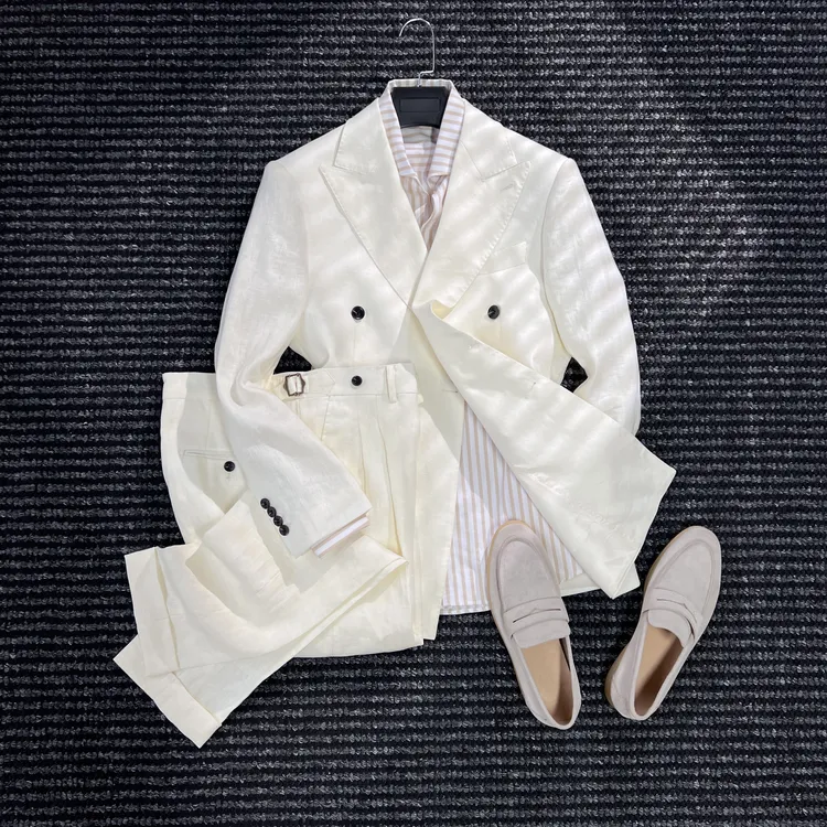 CssuGent那不勒斯皇后高定无结构100%亚麻顶奢西服男绅士优雅西装