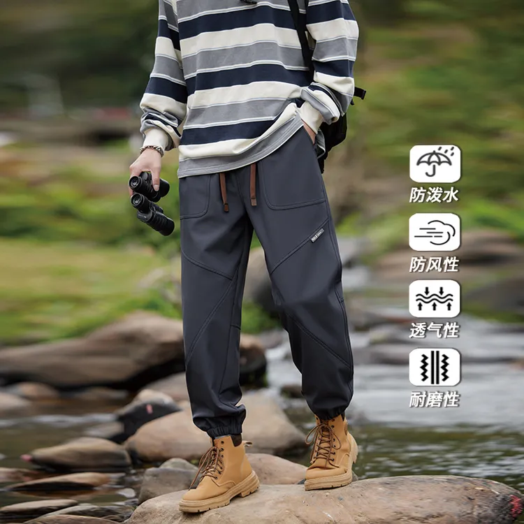 美式冲锋裤男士夏季薄款2025新款宽松束脚户外大码休闲九分工装裤