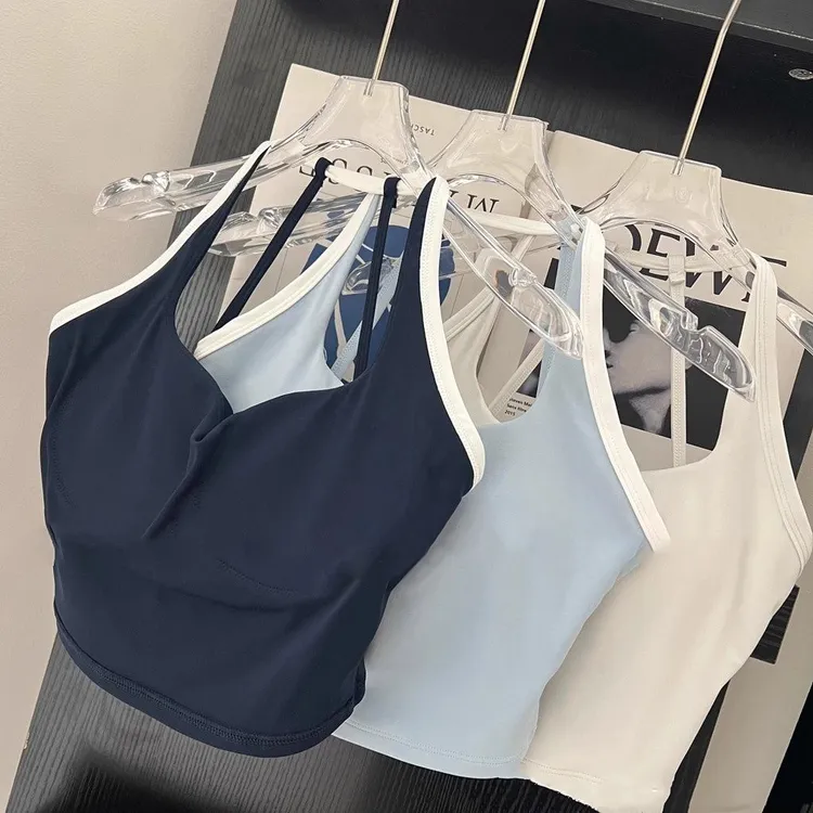 高级固定杯拼色可调节美背运动防震聚拢跑步健身文胸瑜伽背心女