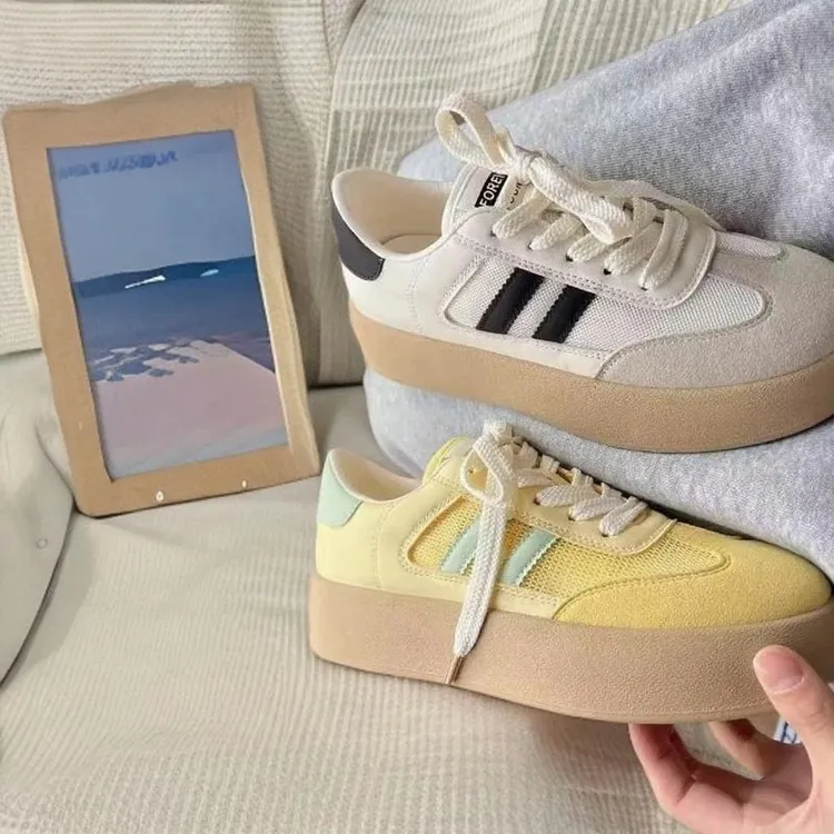 2025春秋季多巴胺女板鞋增高面包厚底轻便百搭小众运动休闲鞋潮鞋