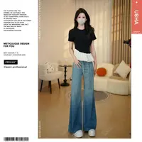 夏季中高腰莱赛尔渐变满天星烫钻微喇阔腿裤女薄款软牛仔裤LS01