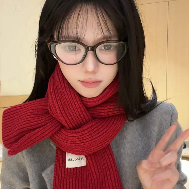 纯色针织围巾女秋冬季韩版百搭保暖毛线围脖情侣ins学生加厚
