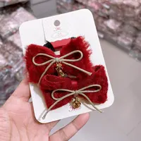 B-1386（满10米飞）jl 1对圣诞铃铛红色蝴蝶结对圈头绳儿童双马尾