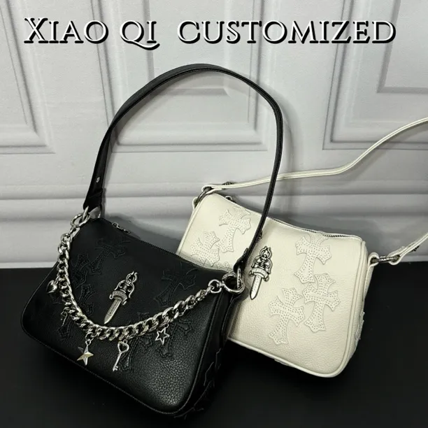 Xiao Qi 头层牛皮手提包复古宝剑腋下包时尚小众百搭女神包个性包