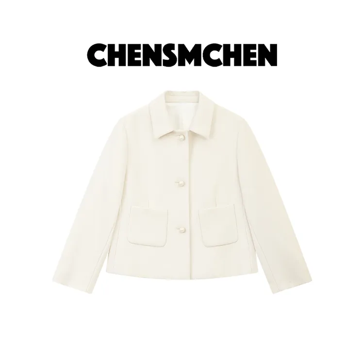 CHENSMCHEN 绵羊毛简约翻领长袖外套女时尚休闲百搭上衣CSW7163QQ