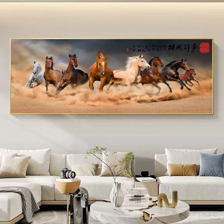 【马到成功】客厅办公室晶钻装饰画挂画现代简约八骏马晶瓷装饰画