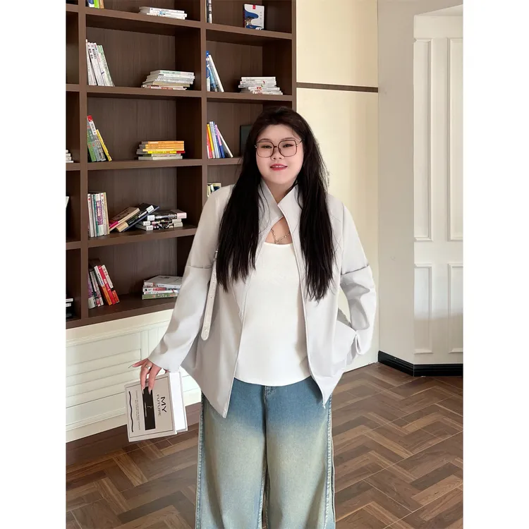 花契“辛德汀畔”大码女装秋季百搭200斤胖mm时尚高级感外套4339-X
