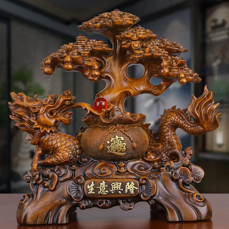 中式生意兴隆祥龙摇钱树摆件办公室客厅酒柜家居装饰品店铺开业礼