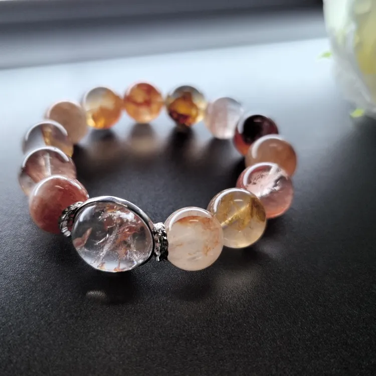 赫拉之手【万象星辰·净渊】天然胶花蛋面水晶手串原创设计