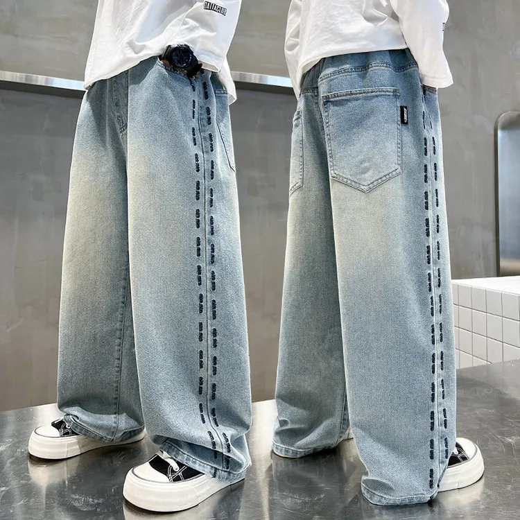 百搭高街大码直筒宝宝背带裤儿童牛仔裤2024年冬季春秋男童中大童