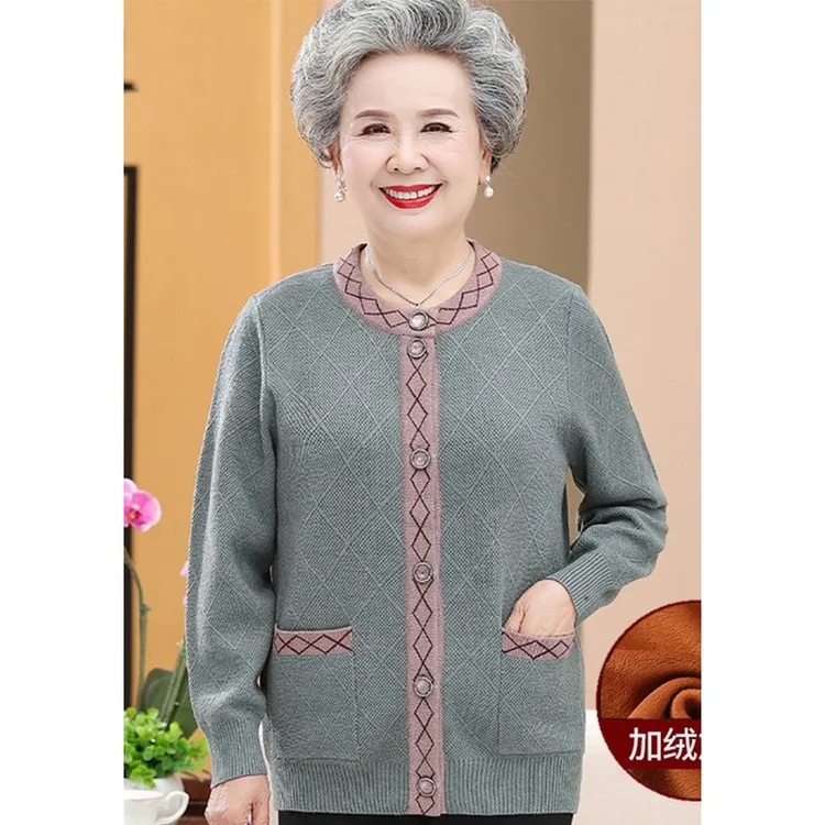 皮尔卡丹采购产品老年人冬天的衣服，妇女的针织品，天鹅绒秋天的