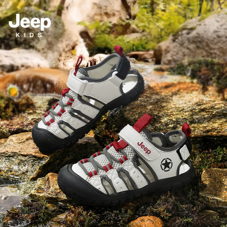 Jeep儿童运动凉鞋男女童运动包头溯溪鞋软底宝宝魔术贴透气夏季鞋