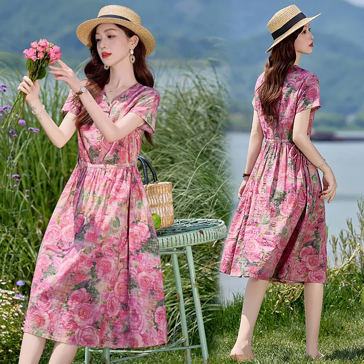 夏季女装连衣裙裙子妈妈装40-50岁洋气碎花新款高档45-55母亲高贵