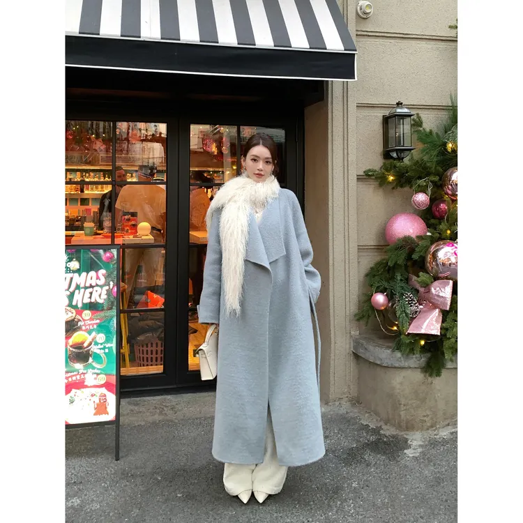 冯薪颖【香榭丽舍】气质翻领羊驼毛大衣高级感长款毛呢外套T511112