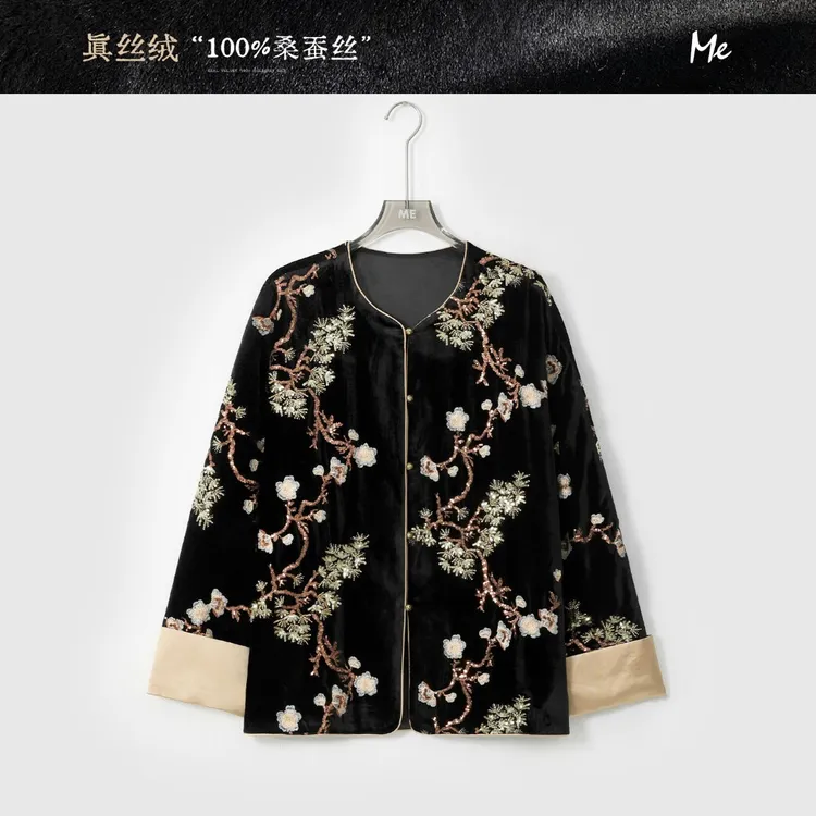ME【真丝绒鎏光金桂】100桑蚕丝老钱新中式时尚百搭外套MESA1370
