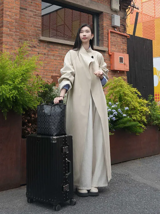 风衣外套女高个子加长2025秋季新款立领高级感宽松长款浅卡其大衣