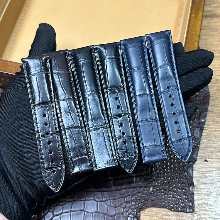 适配欧米茄表带真皮海马300.600.150升级双面鳄鱼皮表带折叠款男