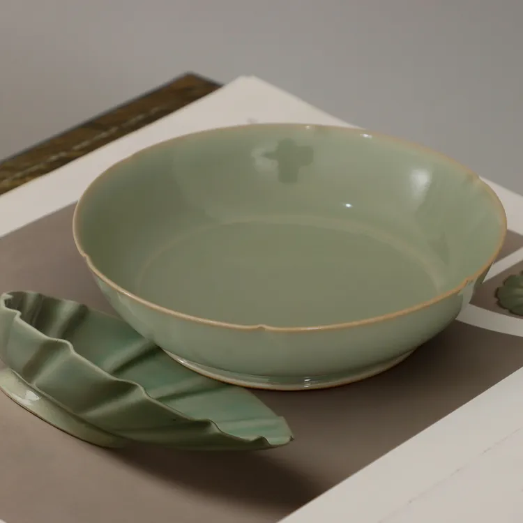 仿唐代耀州窑周世宗官窑天青釉手工中式小圆洗茶道茶具壶承干果盘