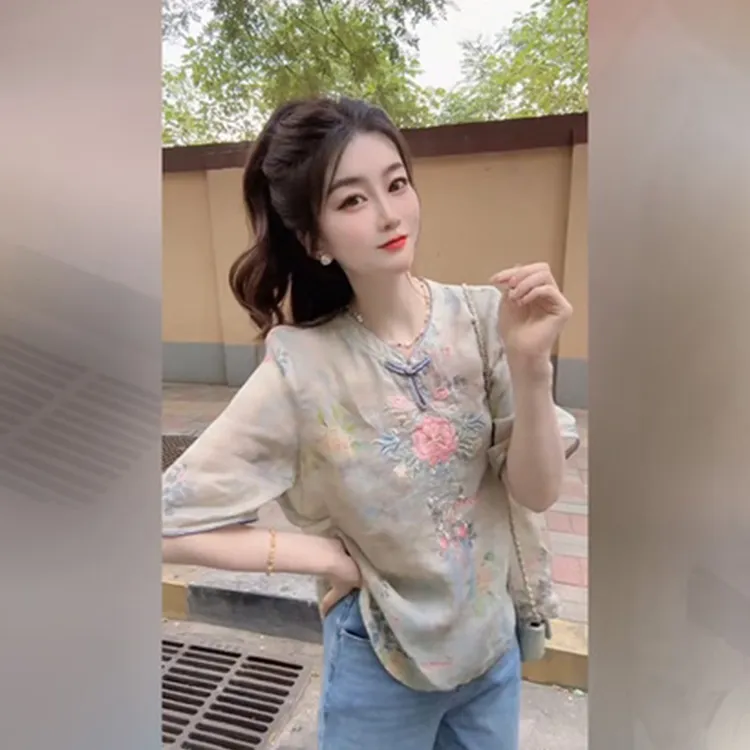 【聂姑娘专属】2025新款新中式刺绣衬衫女装复古重工高级感上衣6706