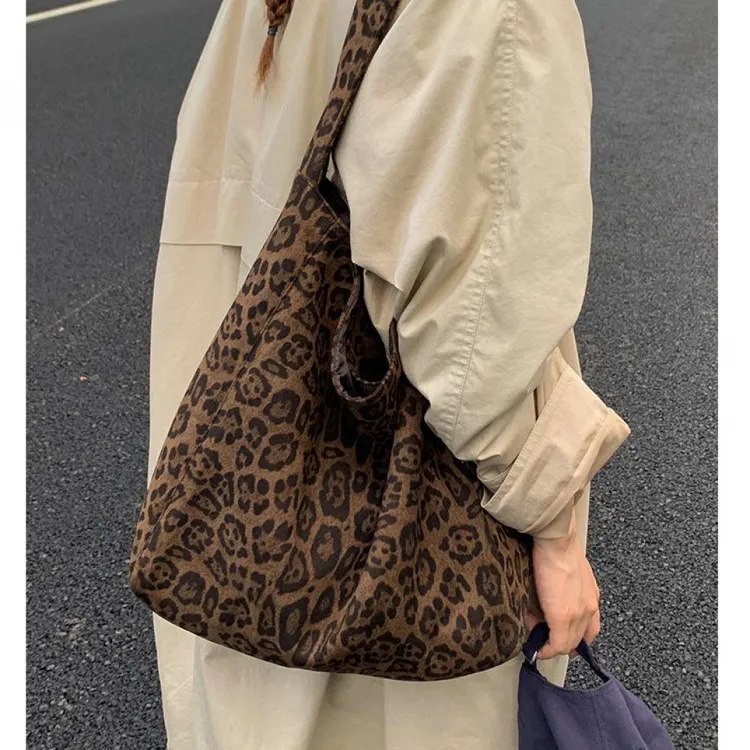 韩式复古豹纹大容量托特包包女2025秋冬百搭磨砂高级感单肩包