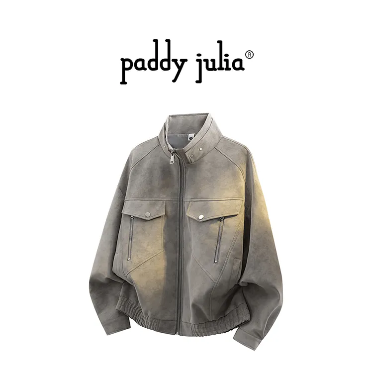 Paddy julia美式高级感夹克男士春秋季宽松立领休闲潮流皮衣外套