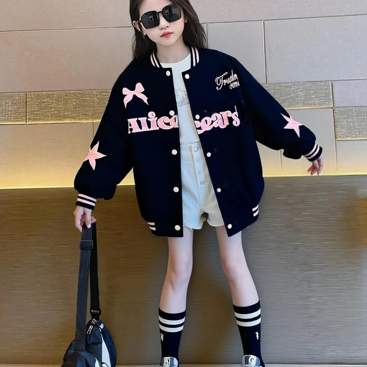 女童韩版时髦外套春秋季棒球服2025儿童新款洋气百搭休闲上衣时尚
