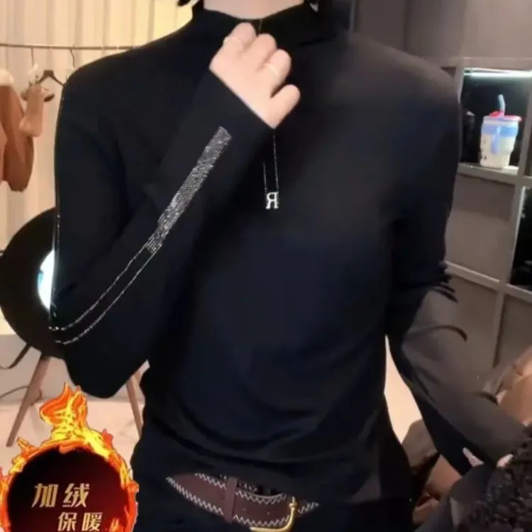 时尚妈妈装半高领加绒长袖T恤冬装新款洋气减龄打底衫中老年上衣