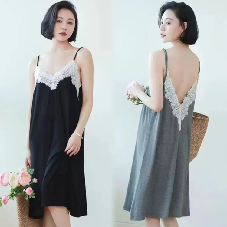 吊带睡裙夏季女款黑色蕾丝薄款时尚睡衣宽松性感2025纯欲风家居服
