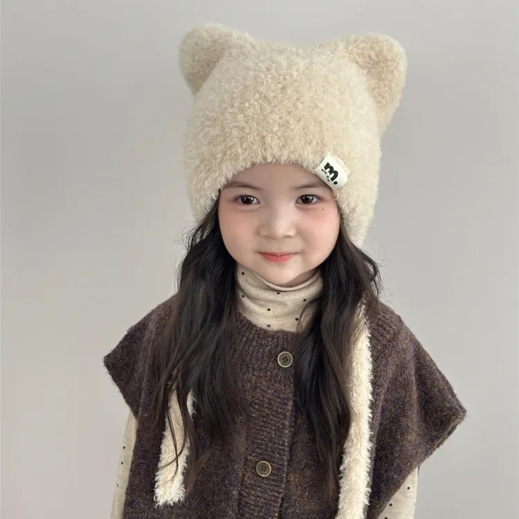 儿童帽子秋冬可爱卡通女孩毛绒帽男童保暖防风护耳宝宝针织帽冬天