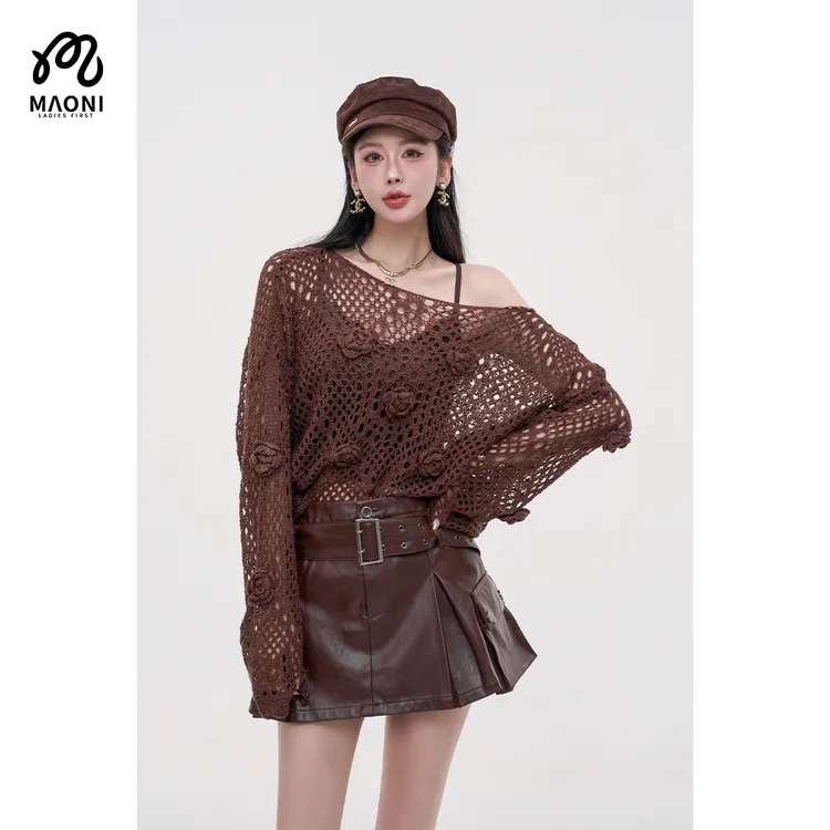 毛妮LADIESFIRST【艺术花语】立体花朵镂空辣妹长袖罩衫早秋L2232
