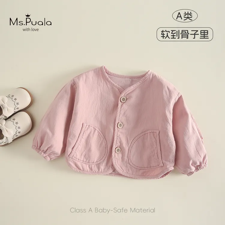【Ms.Puala樱花奶芙】童装婴幼儿女童秋季款外套小童无领单排扣外衣