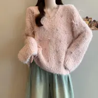 毛衣女2025秋冬新款爆款V领烫钻针织衫巨好看宽松慵懒风长袖上衣