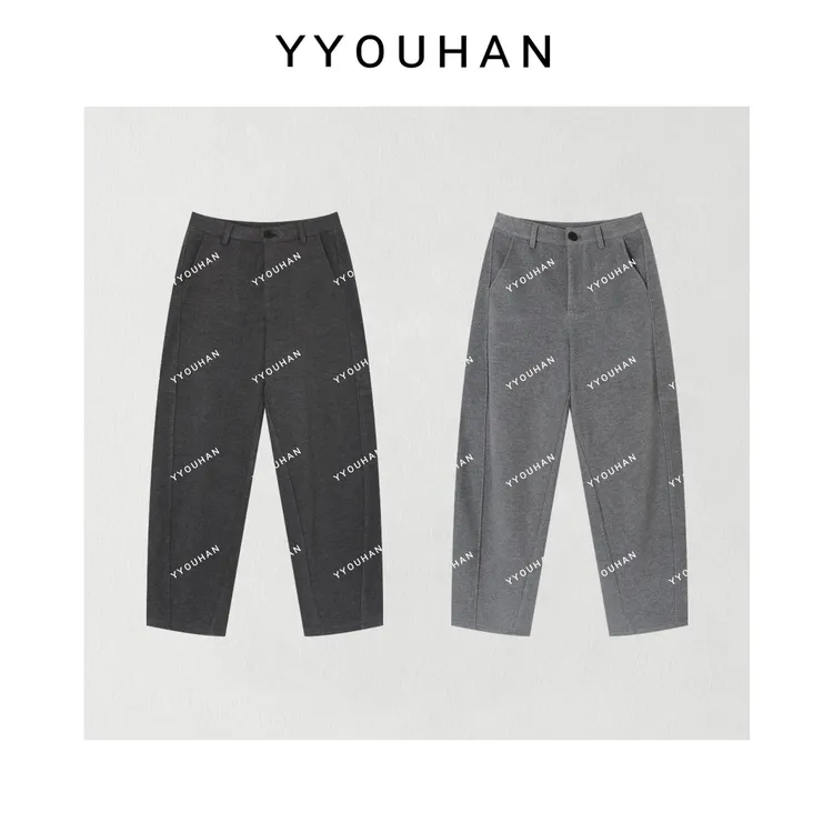YYOUHAN 2025秋款【调性灰】极简风立体剪裁花灰色休闲裤 2509C6090